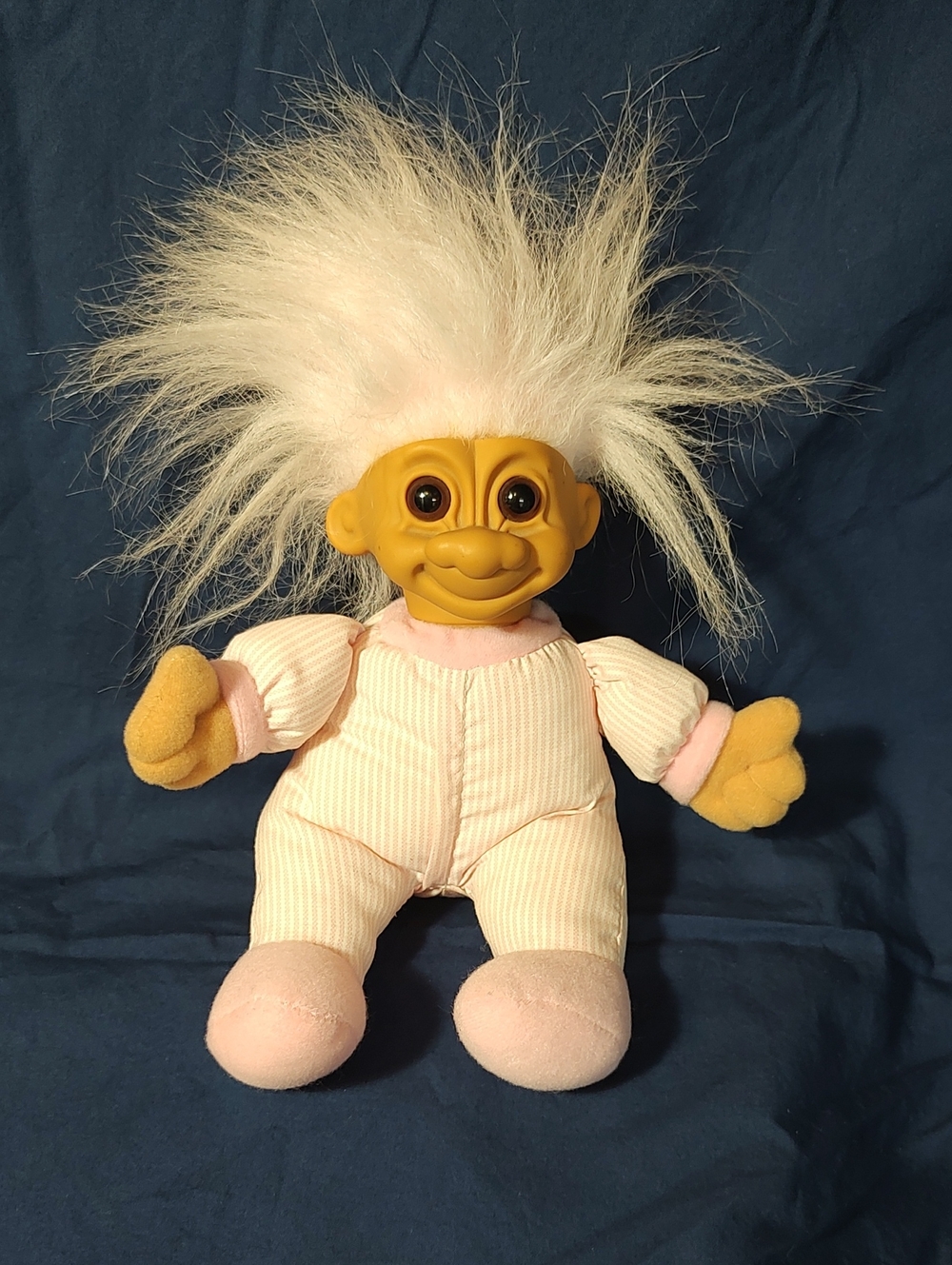 Large Vintage 90s Russ Berrie Pajama Troll Doll Plush - Pink Striped Sleeper
